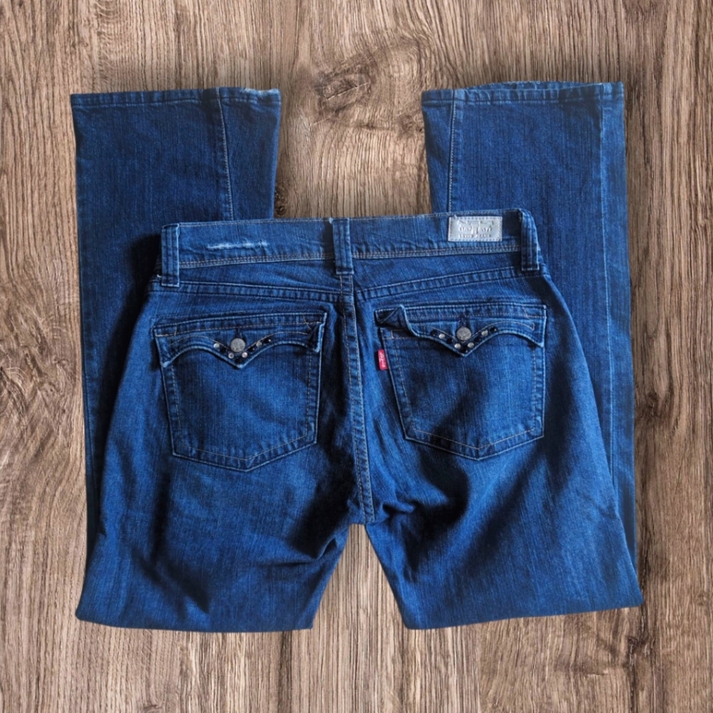 LEVI’S Night Blues Distressed Denim‎ Gems Bling Jeans size 11 M